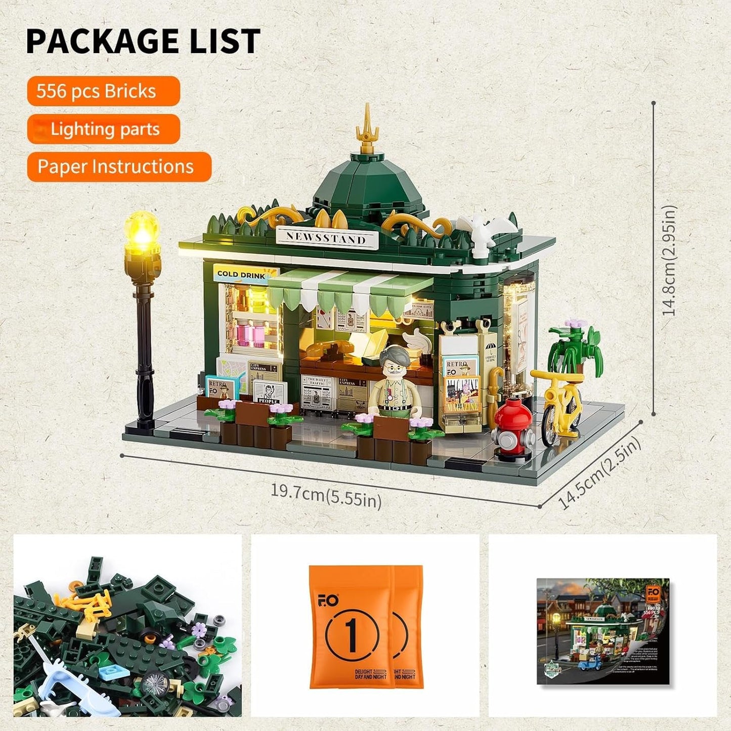 Lumibricks // Funwhole F9023 - City: Newsstand (556 Gobricks Klemmbausteine)