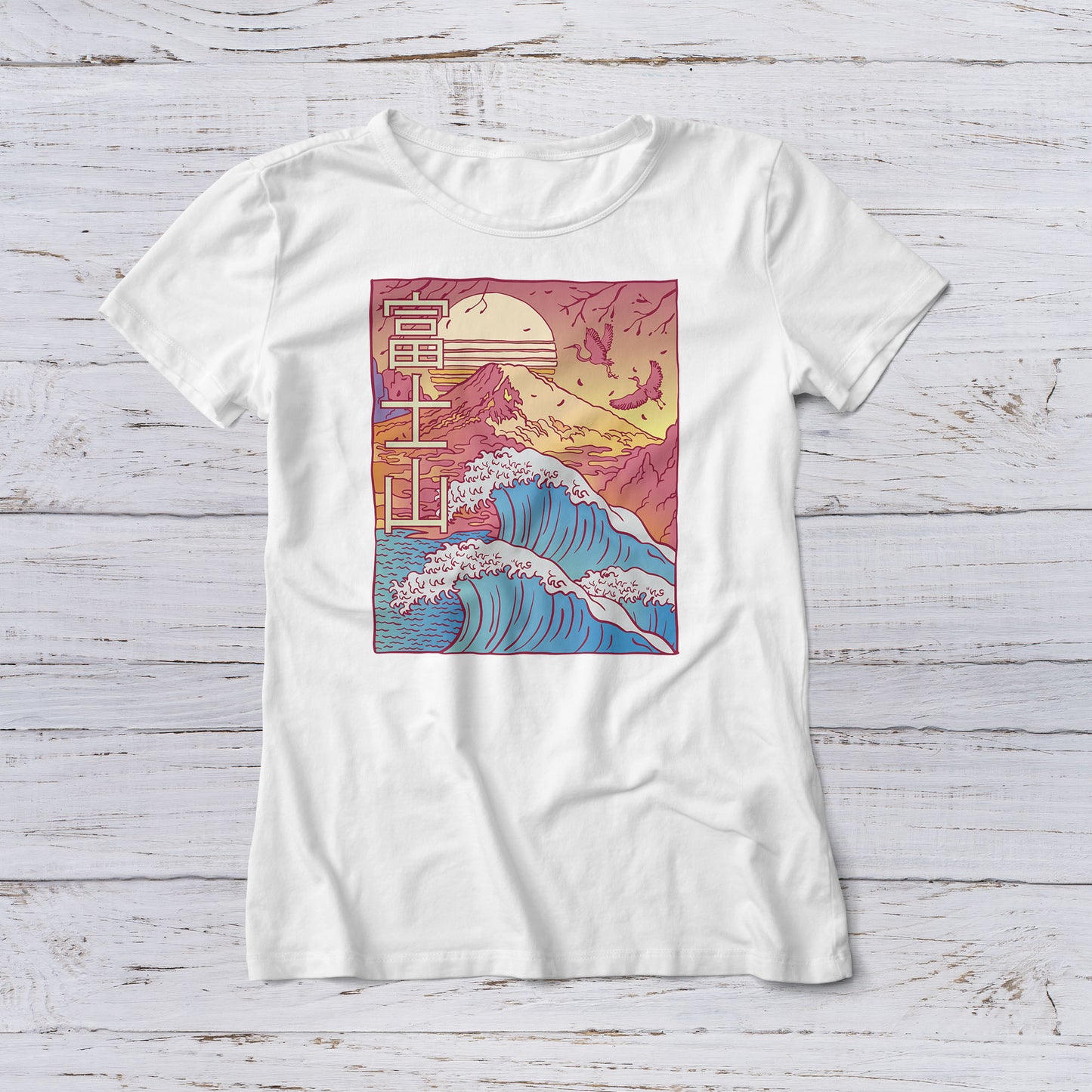Lootgear - Fantasy World: Japanese Wave & Mount Fuji T-Shirt - lootstore.de