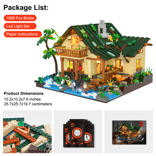 Lumibricks // Funwhole FH9004 - Nature: Lakeside Lodge (1969 Gobricks Klemmbausteine)