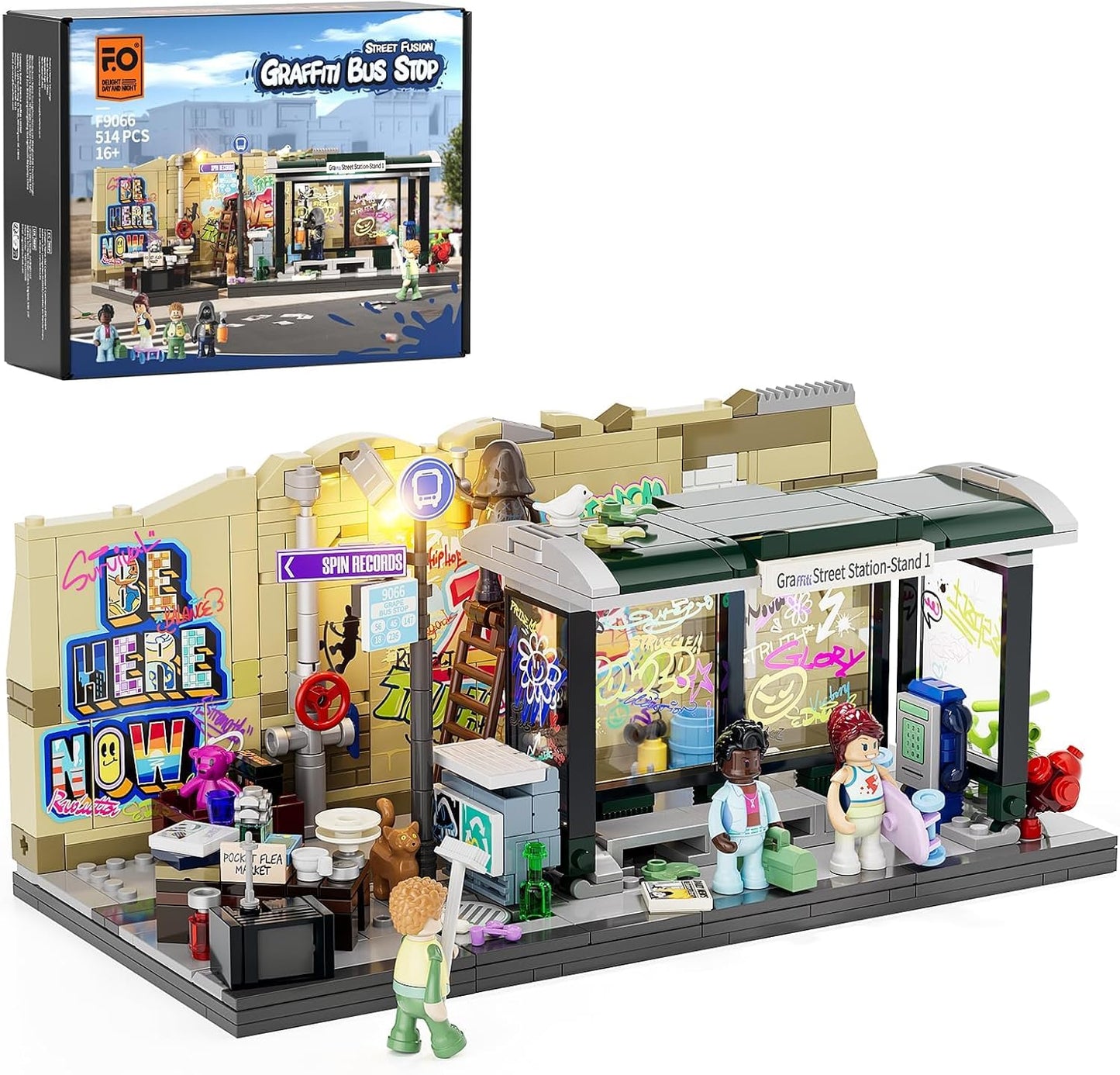 Funwhole // Lumibricks F9066 - City: Graffiti Bushaltestelle (516 Klemmbausteine)