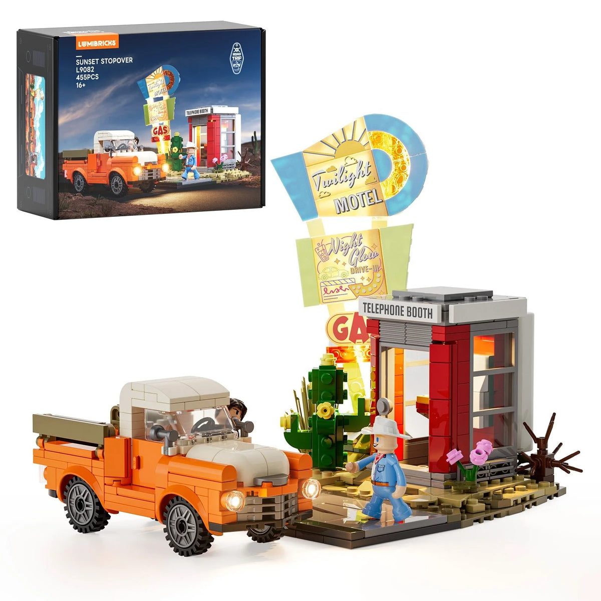 Lumibricks 18005 - Road Trip: Sunset Stopover Retro Telefonzelle