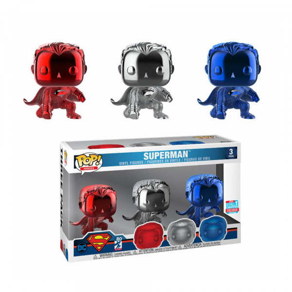 Funko POP! Heroes - Justice League: 3er-Pack Superman (Landing)(Chrome) Fall Convention 2018