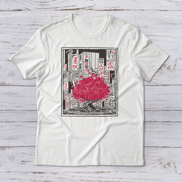 Lootgear - Fantasy World: Japanese City & Sakura Tree T-Shirt