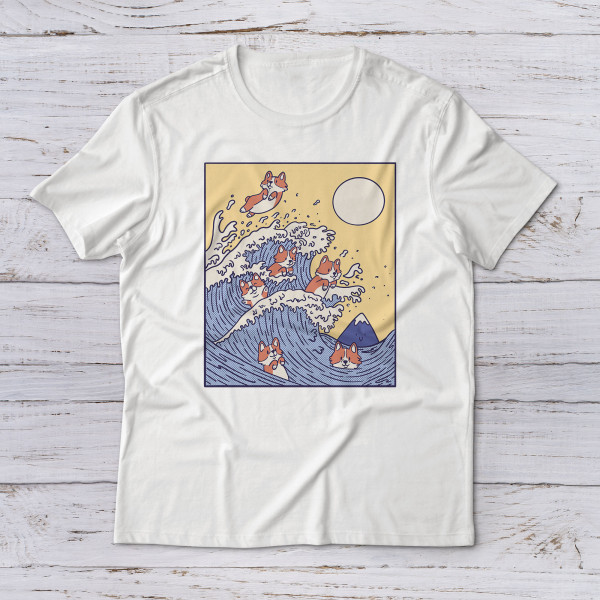 Lootgear - Sakura Worlds: Corgis Riding Wave T-Shirt