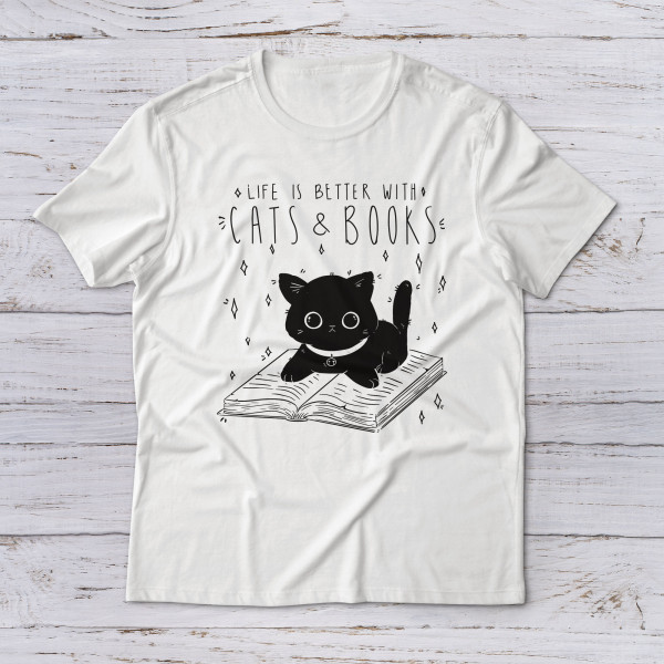 Lootgear - Cartoon World: Cats & Books T-Shirt