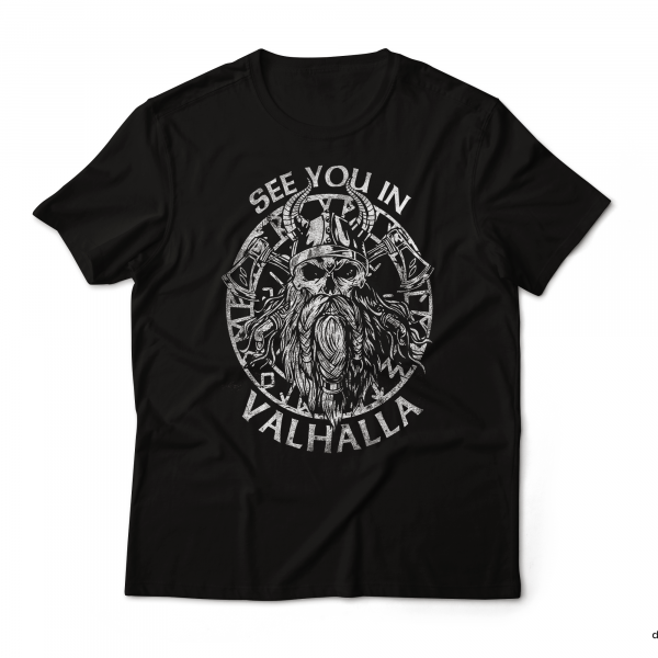 Lootgear - Black & White: See you in Valhalla Vikings T-Shirt